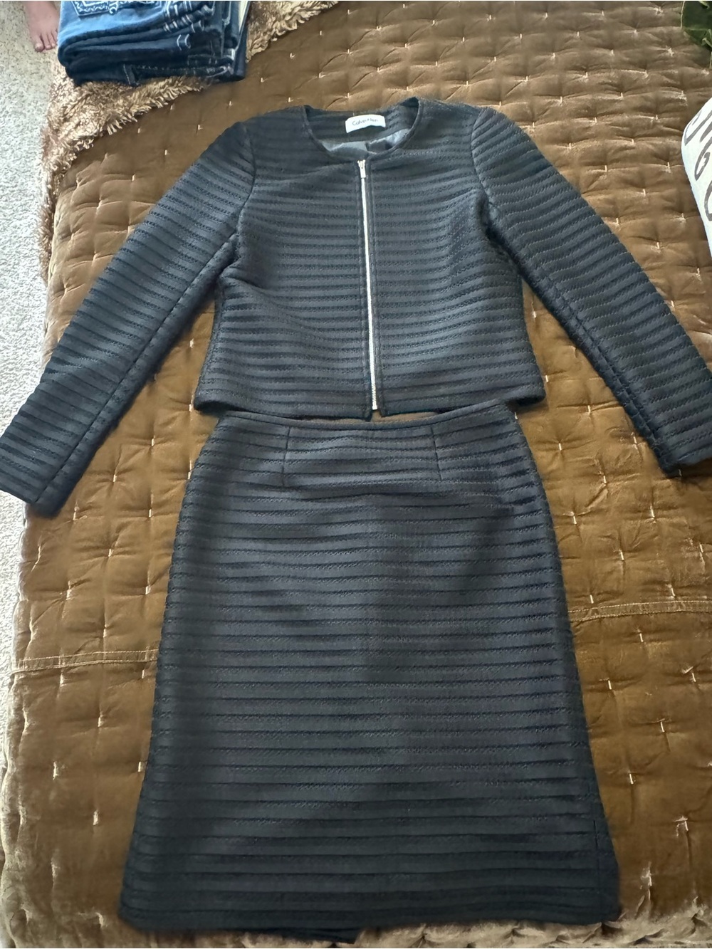 Calvin Klein Black Ribbed Pencil Skirt